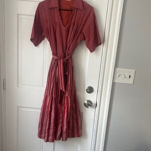 Elegant Striped Red Midi Dress